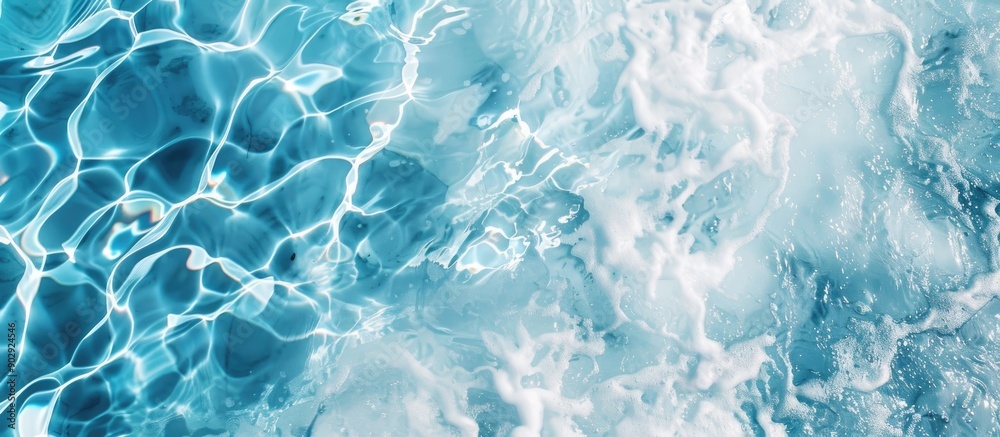 Poster top view of a swimming pool background with blue and white water perfect for copy space images