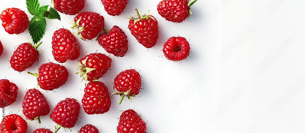 Aufkleber vibrant red raspberry with copy space image on white background