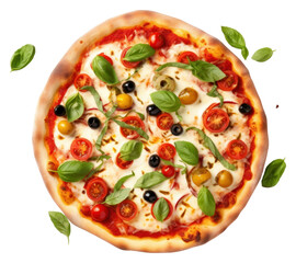 PNG Italian pizza with melted mozzarella cheese vegetable garnish tomato.