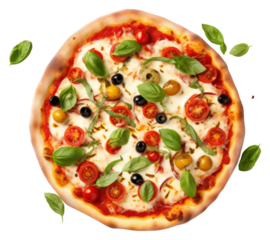 PNG Italian pizza with melted mozzarella cheese vegetable garnish tomato.