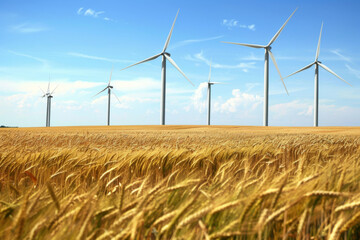 Fototapeta premium Wind Turbines Standing Tall in a Field of Golden Wheat