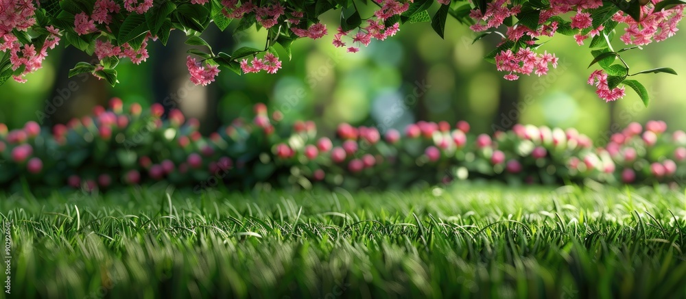 Leinwandbilder Flowers blooming on the grass complement the backdrop creating a suitable area for a copy space image