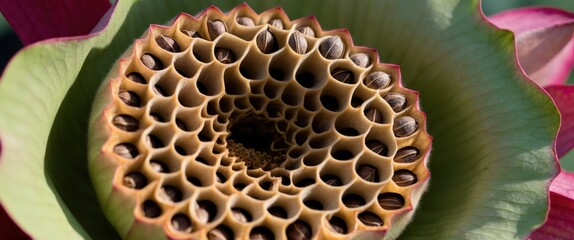 A closeup of a lotus flower showcasing its intricate, beautiful details, symbolizing serenity and nature's elegance.