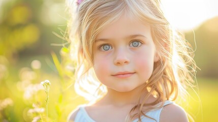 Fototapeta premium Summer Sunshine and a Child's Gaze: A Portrait of Innocence