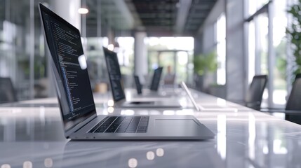 The laptop with coding screen