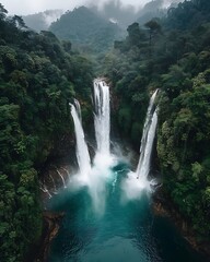 Fototapeta premium stun viewers with visually engaging backgrounds, the foundation of your compositionSemi close-up of a stunning waterfall in a dense forest, more clarity with clear light and sharp focus, high detailed
