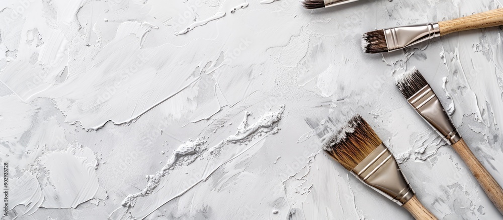 Poster a white and gray background with paintbrushes depicting repair design creativity and art concepts in