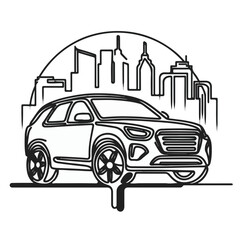 continuous line art car automotive black line draw.