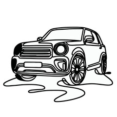 continuous line art car automotive black line draw.