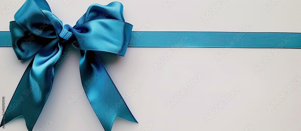 Leinwandbilder white backdrop with a blue ribbon on a blank card for design with a copy space image