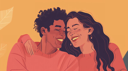 Happy partners sitting close and smiling