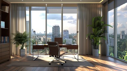 Fototapeta premium Modern office interior with city view.