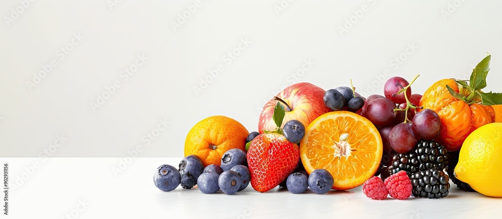 Poster fruits on a white background with copy space image
