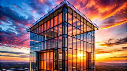 A Symphony of Hues: A Modernist Glass Tower Bathed in the Sunset  Generative AI