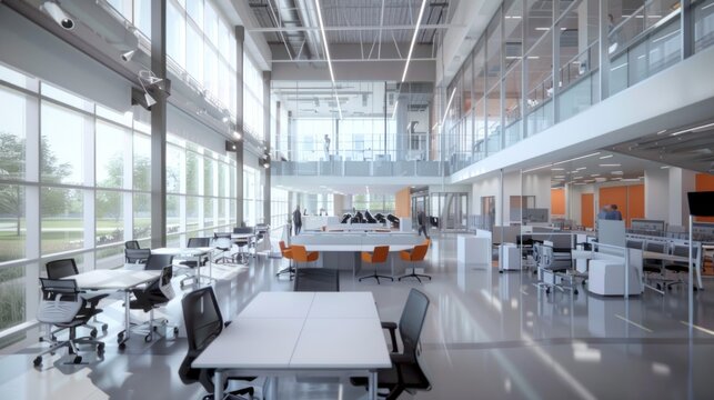 Generate a photo realistic image of a maquette showcasing a technology innovation center with research labs, startup incubators, and collaborative workspaces