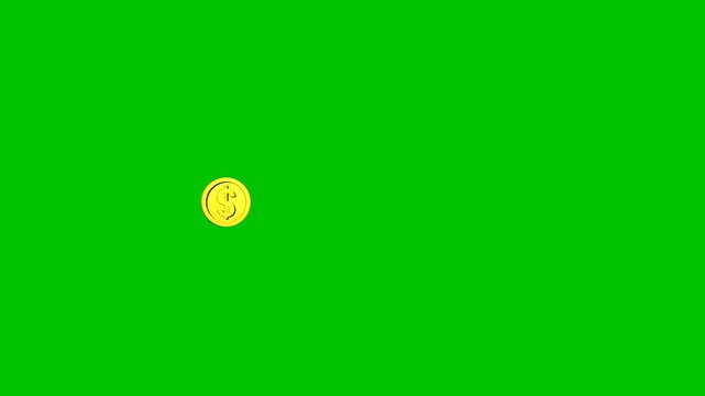 Moving golden dollar coins green screen