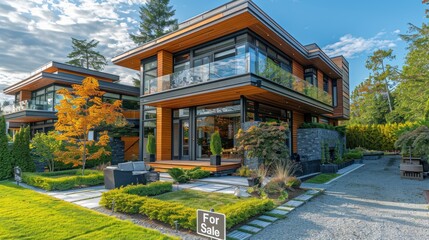 Modern Luxury Home for Sale Surrounded by Lush Landscaping and Scenic Views