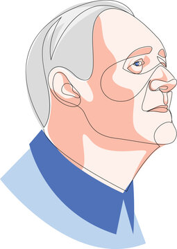 recommend clip art: Colored continuous line drawing of senior man smiling portrait. One line vector of an old person's face. Line art of an adult man's face.