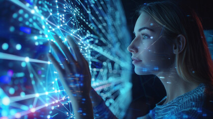 Woman interacting with digital data for analysis