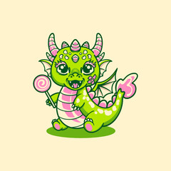 baby dragon holding candy