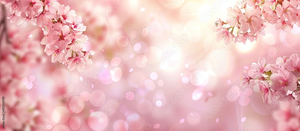Wall mural springtime cherry blossom background with room for text in a copy space image