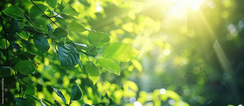Leinwandbilder sunlight filtering through lush green leaves creating a serene and natural copy space image