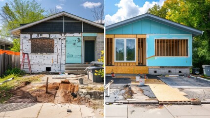 Home Renovation Project in Progress With Before and After Stages Reflecting Significant Changes