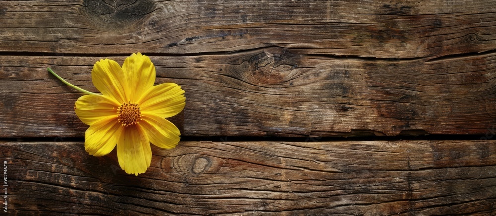 Poster Yellow flower on wooden bar backdrop for design and template with copy space image