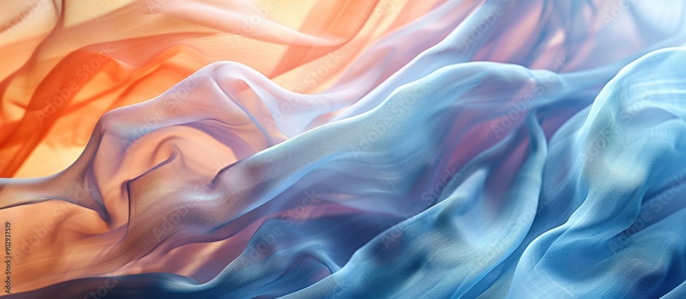 Aufkleber abstract multicolored soft chiffon wavy fabric texture background with a blue aquamarine hue in clos