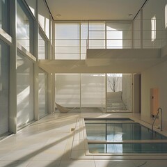 Obraz premium Modern Minimalist Indoor Swimming Pool With Natural Light