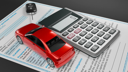 purchase of a new car, rental car, rent payment, purchase and sale contract, purchase and sale of vehicles, payment of vehicle tax, car insurance, vehicle purchase, 3d illustration