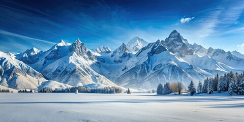 Snow-covered mountains in a winter landscape , snow, mountain, winter, cold, serene, scenic, snowy, peaks, white, frosty