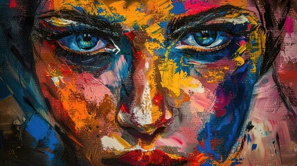 Fototapeta premium Expressive Eyes: A Portrait in Bold Colors and Impasto Strokes