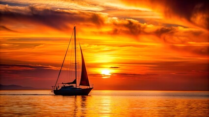 Silhouetted Sailboat Against a Blazing Sunset  AI generated