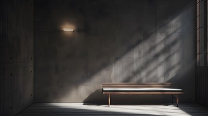 Minimalist Interior Design with a Wooden Bench and Concrete Wall
