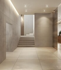 Modern Minimalist Staircase Design with Stone Tile Flooring
