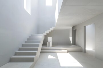 Fototapeta premium Minimalist Concrete Staircase in a White Room