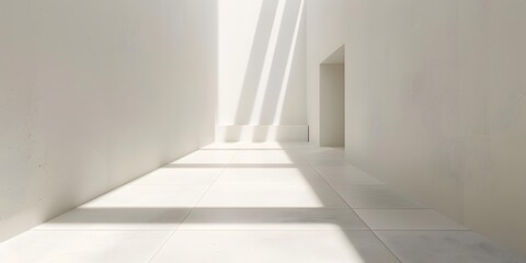 Fototapeta premium Minimalist White Interior Corridor With Sunlight Streaming Through