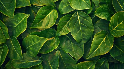 Fototapeta premium Green leaves background. Nature texture, ai