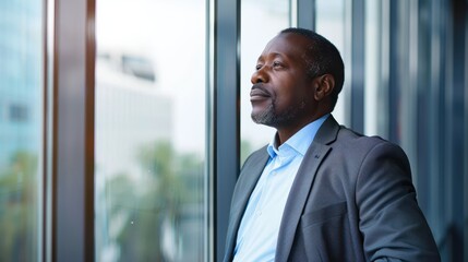 Fototapeta premium African middle age business man looking at the window.