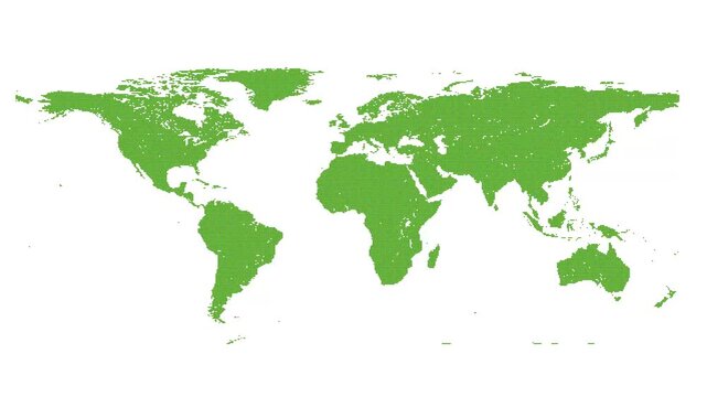 Animated green and blue world map of dots on a white background 4K