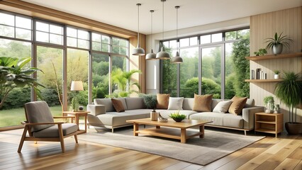 Serene Minimalist Retreat: A Modern Living Room With a Touch of Nature  Generative AI