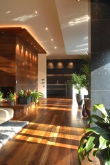 Modern Interior Design with Wood Paneling and Hardwood Floors