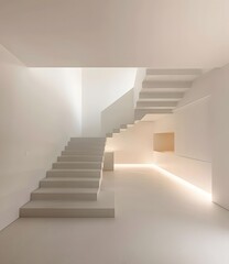 Obraz premium Modern White Concrete Staircase in Minimalist Interior Design