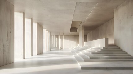 Fototapeta premium Modern Minimalist Concrete Building Interior With Stairs