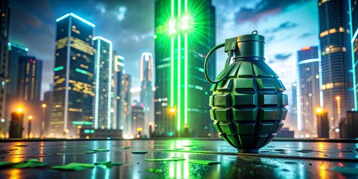 Cityscape with grenades illuminating night's beauty