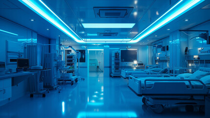 Equipment and medical devices in hybrid operating room blue filter , Surgical procedures, the operating room of the Future.