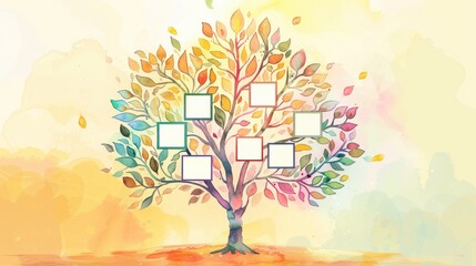 Obraz premium Colorful family tree template with blank cells on a light background. Concept Family Tree, Colorful Design, Blank Cells, Light Background