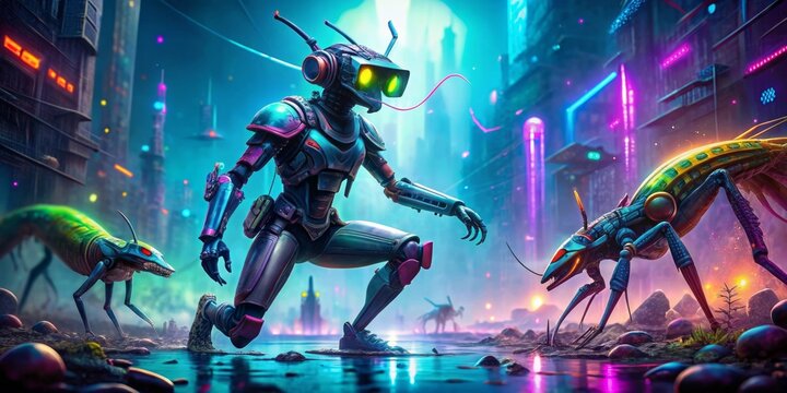 Cyberpunk Cityscape with a Robotic Creature