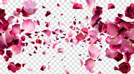 Obraz premium pink rose petals falling on white background isolated